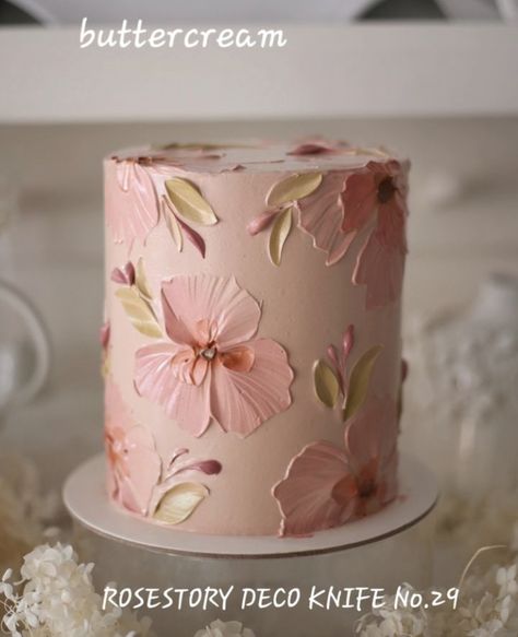 Easy Floral Cake Design, Bolo Knife, Cake Painting Tutorial, Floral Cake Design, Cake Painting, Sheet Cake Designs, Buttercream Cake Designs, Cake Design Inspiration, Floral Cakes