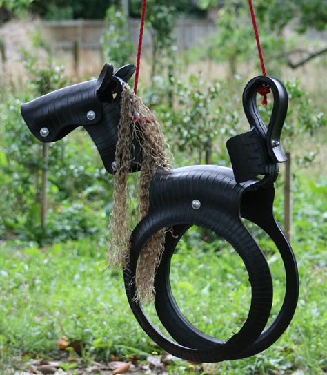 26 Playful Tire Swings Had one of these in our oak tree as a little girl. Loved it. Tire Ideas, Tire Projects, Tire Craft, Tire Swings, Tire Art, Tire Swing, Tyres Recycle, Horse Crafts, Fabulous Diy