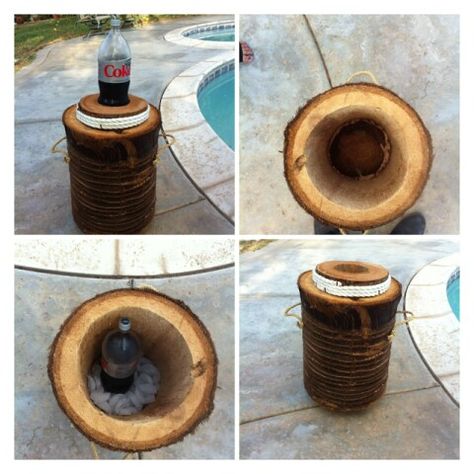 A palm cooler. Palm Tree Trunk Ideas, Wood Stump Ideas, Tree Trunk Ideas, Palm Tree Trunk, Stump Ideas, Trunk Ideas, Trunk Furniture, Tree Stump Planter, Wood Stumps