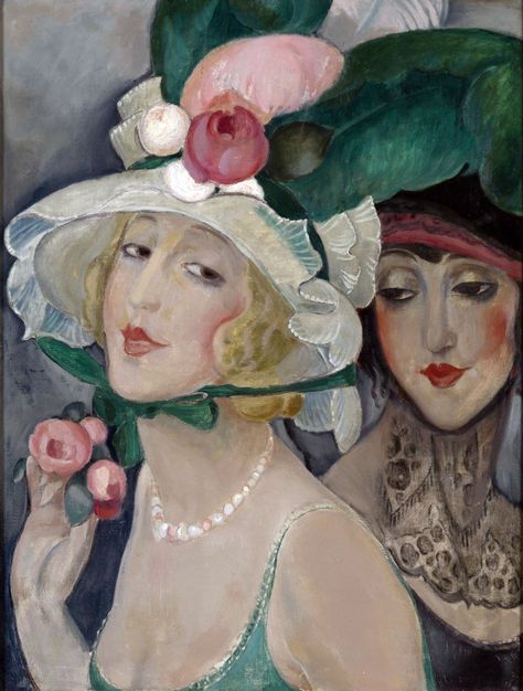 Two Cocottes with Hats (Gerda and Lili) by Gerda Wegener Gerda Wegener Paintings, Gerda Gottlieb, Lili Elbe, Gerda Wegener, Einar Wegener, The Danish Girl, Danish Art, Art Et Illustration, Hur Man Målar