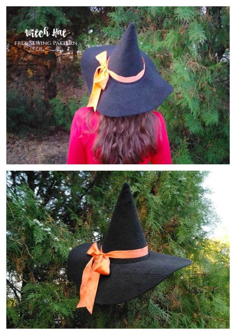 Halloween Witch Hat Free Sewing Pattern Hat Sewing Pattern Free, Witch Hat Sewing Pattern, Fabric Art Diy, Felt Witch Hat, Sew Tutorials, Hat Sewing Pattern, Sewing Pattern Free, Hat Sewing, Witch Diy