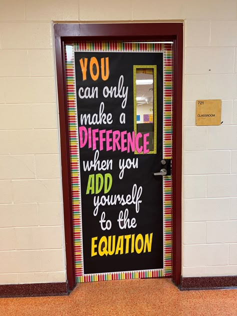 Bulletin Board For Mathematics, Math Themed Bulletin Boards, Classroom Door Ideas Math, Math Hallway Decorations, Algebra Bulletin Boards High Schools, Classroom Door Middle School, High School Math Class Decor, Math Class Door Decorations, Math Decorations Classroom Elementary