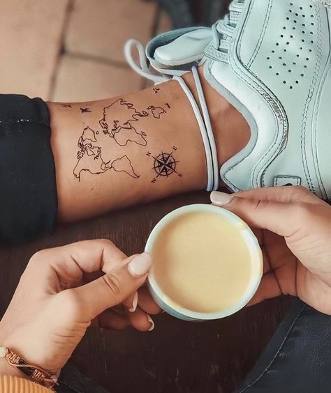 Tattoos Pulseras, Tattoo Airplane, Cute Ankle Tattoos, World Map Tattoos, Tattoo Wrist, Ankle Tattoos, Map Tattoos, Wrist Tattoo, Foot Tattoo