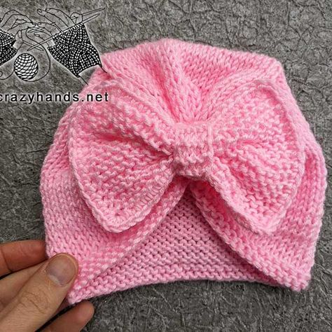 Free Knit Baby Turban Hat Pattern with Bow · Crazy Hands Baby Turban Hat Pattern Free, Knit Baby Bonnet Pattern Free, Newborn Knit Hat Pattern Free, Knitted Baby Hats Free Patterns, Free Baby Knitting Patterns Newborns, Turban Hat Pattern, Baby Knitting Patterns Free Newborn, Free Baby Sweater Knitting Patterns, Baby Hats Knitting Free