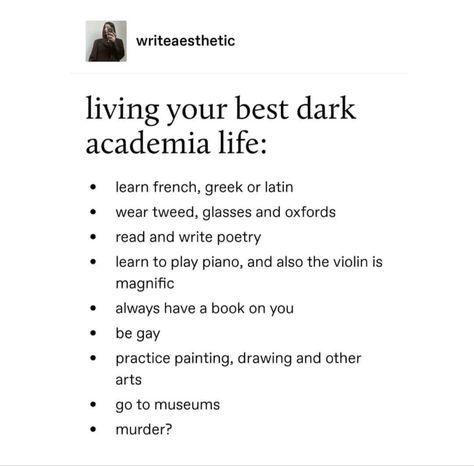 Dark Academia Bio Ideas, Dark Acedemia Girl Outfits, Dark Academia Things To Do, Dark Academia Activities, Dark Academia Tips, Dark Academia Study, Dark Academia Things, Punk Academia, Dark Academia Guide