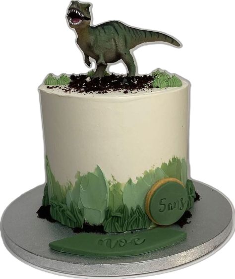 Dinosaur Cake 🦖 #yaspastry #cakedesign #layercake #dinosaurcake #gateau #patisserie #cakedecorating | Instagram Dainosor Birthday Cake, Cool Easy Cake Decorating Ideas, Dinosaur Mini Cake, Dinousar Cake Ideas, Dino Cake Simple, T Rex Cake Easy, Anklyosaurus Cake, Dinosaur Round Cake, Simple Dinosaur Cake Ideas