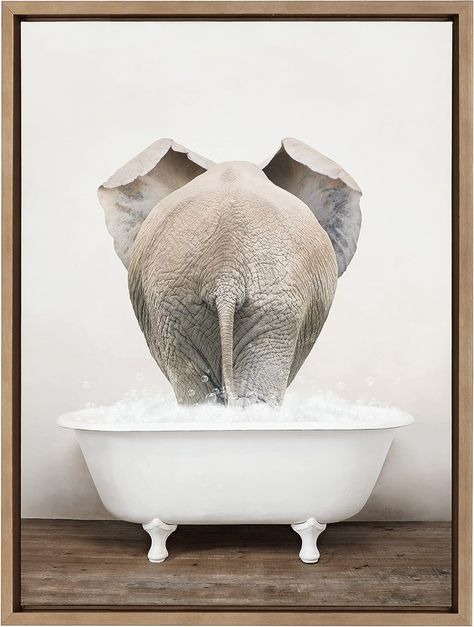 Framed Canvas Wall Art by Amy Peterson Art Studio, 18x24 Gold, Modern Fun Decorative Bathtub Wall Art for Home Décor Bathroom Cow Picture, Octopus Bathtub Art, Funny Animal Bathroom Art, Fish In Bathtub Painting, Bathtub Wall, Dog Bathroom Wall Art, Rustic Bath, Bathtub Walls, Framed Canvas Wall Art