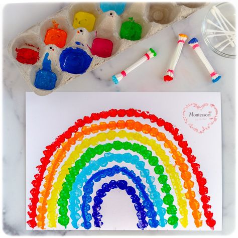 Q Tip Art, Preschool Rainbow, Montessori Crafts, Q Tip Painting, Activity For Preschoolers, Rainbow Activities, Kindergarden Activities, Rainbow Painting, Preschool Art Activities