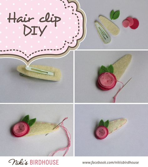 Easy DIY felt hair clip Felt Barrettes Diy Hair Clips, Felt Hair Clips Diy Free Pattern, Felt Hair Clip, Felt Hair Accessories, Diy Hair Accessories Ribbon, Hair Clip Holder, Felt Flowers Diy, Beaded Hair Clips, Bazaar Crafts