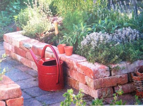 Great way to use leftover bricks / raised bed. Repurposed Bricks, Leftover Bricks, Brick Raised Garden Beds, Brick Raised Beds, Brick Wall Gardens, Brick Planter, Brick Garden Edging, Diy Garden Bed, Recycled Brick