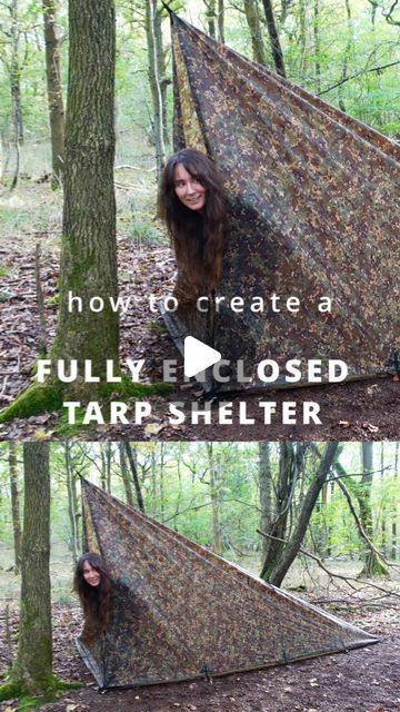 Claire WildBeare on Instagram: "How to Create a Fully Enclosed Tarp Shelter 🏕 Love this set up! #wildcamping #TarpCamping" Survival Hacks Wilderness, Temporary Shelter, Survival Prep, Survival Skills Emergency Preparedness, Tarp Shelters, Bushcraft Shelter, Forest School Activities, Camping Tarp, Bush Craft