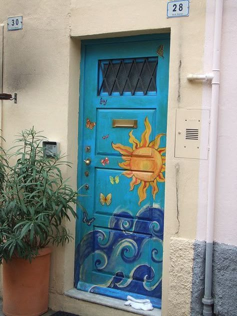 Italy Door, Health Resort, Door Ways, Paint Door, Door Painting, Blue Doors, Liguria Italy, Door Art, Door Murals