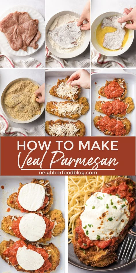 Veil Parmesan Recipe, Beef Parmesan Recipe, Veal Dinner Ideas, Air Fryer Veal Parmesan, Veal Parmesan Recipe Easy, Veal Cutlet Recipes Dinners, Pork Parmesan Recipe, Veal Francese Recipe, Veal Schnitzel Recipe