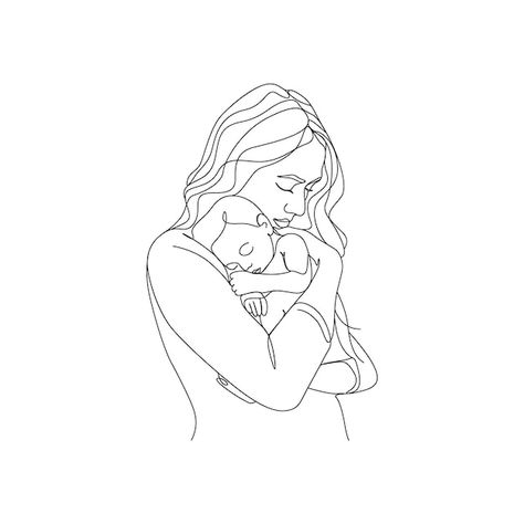 Motherhood Logo, Hugging Drawing, Line Drawing Illustration, Baby Drawing, Holding Baby, Black And White Lines, White Line, Abstract Vector, Mother And Child