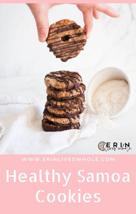 Make your own homemade Healthy Samoa Cookies to enjoy Girl Scout cookies all year long! This recipe uses just 5 ingredients and tastes exactly like the real deal. They’re full of delicious chocolate, caramel, and coconut flavor! #glutenfree #glutenfreecookies #cookies #healthycookies #healthybaking Samoa Cookies, Cheesecake Desserts, Classic Cookies, Healthy Cookies, Gluten Free Cookies, Delicious Chocolate, Healthy Dessert Recipes, Gluten Free Desserts, Healthy Dessert