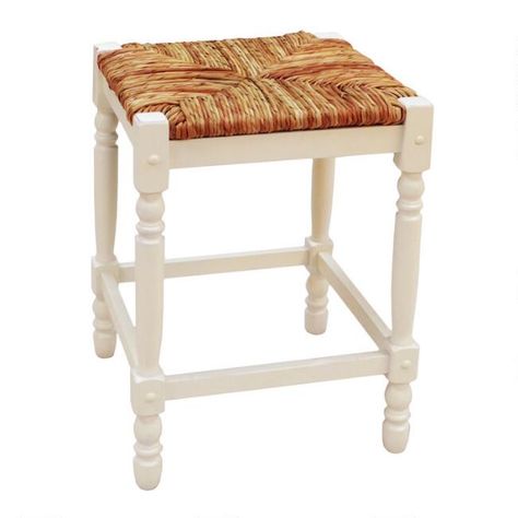 Antique White Farmhouse Backless Essex Counter Stool | World Market Small Armchairs, White Counter Stools, Counter Stools Backless, White Bar Stools, White Counters, Backless Stools, Backless Bar Stools, Counter Height Bar, Painted Chairs