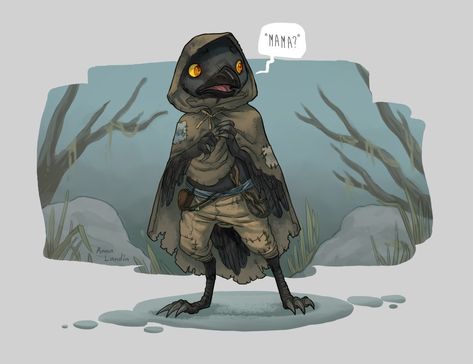 Aarakocra Warlock, Crow Aarakocra, Kenku Dnd Cute, Bird Humanoid, Kenku Rogue, D&d Aarakocra, Crow Themed Character, Kenku Dnd, Tea Witch