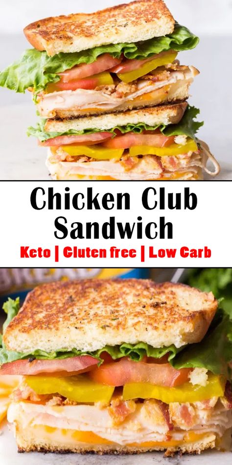 Low Carb Chicken Club Sandwich, Chicken Club Sandwich Recipes, Hot School Lunch, Keto Sandwiches, Clubhouse Sandwich, Chicken Club Sandwich, Club Sandwich Chicken, Sushi Bowl Recipe, Club Sandwich Recipes