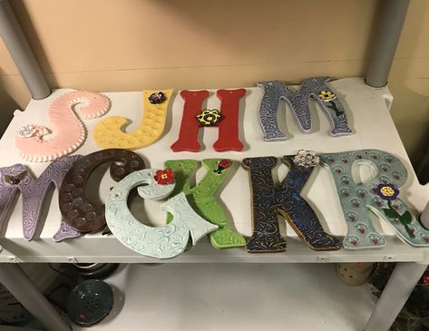 Ceramic Letters Ceramic Letters Ideas, Pottery At Home, Ceramic Letters, Pottery Wheel Diy, Pottery Barn Diy, Handmade Letters, Pottery Barn Table, Pottery Diy, Uk Stamps