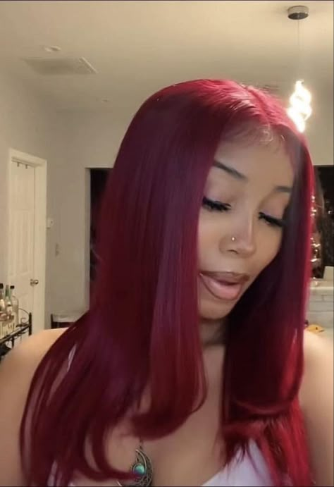 Baddie Burgundy Hair, Red Baddie Hair, Natural Dyed Red Hair, Red Wine Wig, Red Wine Burgundy Hair, Hair Dye Ideas For Hispanics, Cute Hair Dye Ideas For Black Hair, Baddie Dyed Hair, Wine Red Hair Black Women