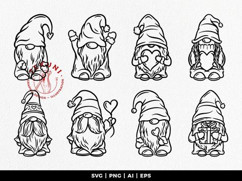 Gnome Pictures Artwork, Gnome Tattoo Design, Gnomes Tattoo Ideas, Simple Gnome Drawing, Gnome Line Art, Gnome Doodle, Gnome Tattoo, Gnome Drawing, Cartoon Gnome