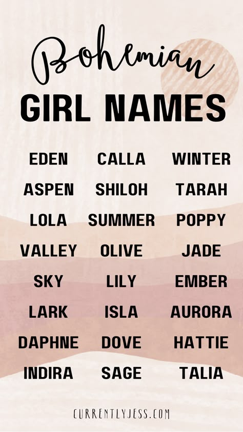 Looking for a beautiful boho baby name for your girl? Discover this list of unique and rare bohemian names inspired by nature, celestial vibes, and free-spirited charm! Perfect for parents who want an uncommon, earthy name with meaning. #BohoBabyNames #HippieGirlNames #UniqueNames Names For Both Genders, Boho Girl Names, Hippie Girl Names, Earthy Girl Names, Names With Beautiful Meanings, Bohemian Names, Rp Names, Hippie Baby Names, Names Gender Neutral