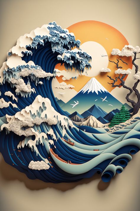 3d Wallpaper Iphone, Desain Quilling, Paper Cutout Art, 3d Paper Art, The Great Wave, Iphone Wallpaper Hd Nature, Japon Illustration, Abstract Art Wallpaper, Pop Art Wallpaper