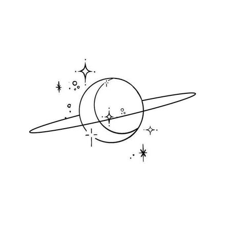 Capricorn And Saturn Tattoo, Minimal Universe Tattoo, Simple Astronomy Tattoo, Small Saturn Tattoo Design, Moon And Saturn Tattoo Taylor Swift Matching, Cute Space Tattoos, Moon And Saturn Drawing, Afterglow Tattoo, Small Space Tattoo Ideas