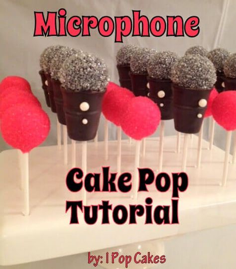 Today, I have a guest post from Melinda. She's the cake popper behind I Pop Cakes and is going to show us how she makes her amazing Microphone Cake Pops. Thanks so much!Hi, I'm Melinda. I make creative and unique cake pops from the comfort of my home in MA. I was always labeled the “Betty Crocker” of my family especially after I had kids. So, it was no wonderthat after years of searching for something I can work on passionately I discovered the sweet taste of a cake pop and the fun challenges th Cake Pop Microphone, Microphone Treats, Microphone Cake Pops, Microphone Cupcakes, Microphone Cake, Selena Party, Cake Pop Tutorial, Cake Pop Displays, Rockstar Party