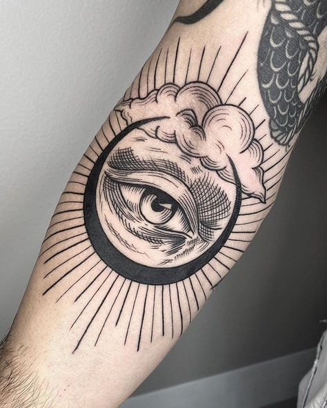 Journey Tattoo, Cloud Tattoo Design, Collage Tattoo, Horus Tattoo, Tattoo Prices, Cloud Tattoo, Spiritual Tattoos, Knee Tattoo, Eye Tattoo