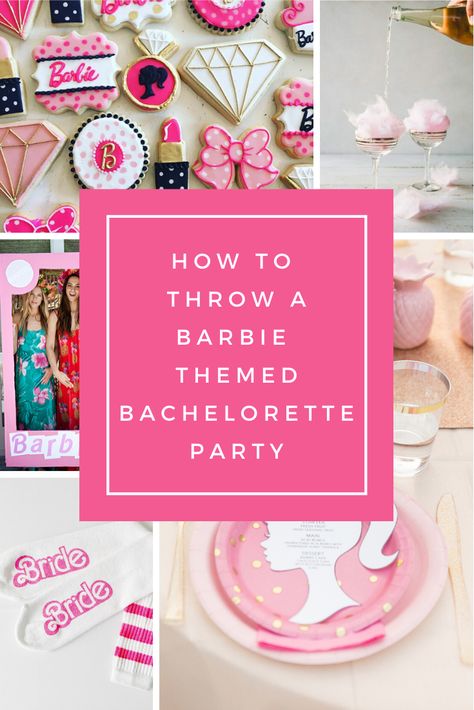 Barbie Themed Bachelorette Party Ideas, Barbie Bachelorette Party Themes, Barbie Bachelorette Invitations, Bridal Barbie Bachelorette, Barbie Theme Bridal Party, Bachelorette Party Themes Barbie, Bachelorette Party Ideas Barbie, Barbie Themed Cocktails, Barbie Themed Wedding