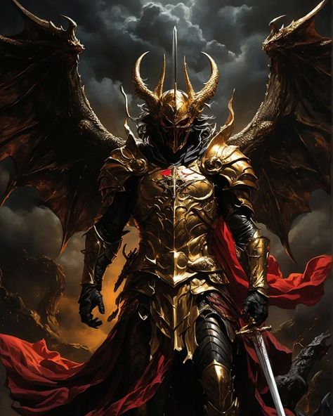 A Knight with Golden Armor and Knife with A Red Cape #aiart #knight #golden #armor #redcape Comic Book Illustration, Golden Armor, Dragon Blade, Nita Ambani, Scott Campbell, Red Cape, Combat Art, Saint Michael, Car Museum