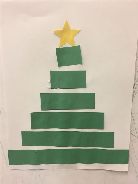 Rectangle math shape Christmas tree craft for preschool Shape Tree Preschool, Rectangle Shape Crafts For Preschool, Rectangle Activity For Preschool, Rectangle Art Preschool, Rectangle Preschool Activities, Preschool Christmas Tree Crafts, Rectangle Shape Activities For Preschool, Rectangle Crafts For Toddlers, Rectangle Crafts For Preschool