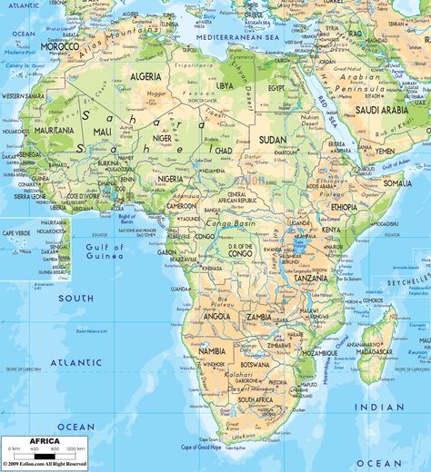 Africa | Physical Map of Africa and African Countries Physical Maps Africa Geography, Africa Continent, Map Of Africa, Physical Map, African Flag, Geography Map, African Map, Capital Cities, College Board