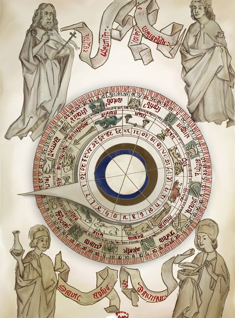 Maybe it's some kind of a calendar. Medieval Calendar, Paper Instruments, Ancient Calendar, Enochian Magick, Medieval Medicine, Ancient Astrology, Prague Astronomical Clock, Astrology Calendar, Zodiac Calendar