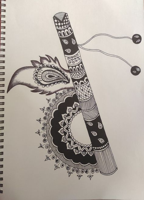 Basuri Krishna Flute Drawing, Basuri Krishna Flute, Krishna Flute Drawing, Flute Drawing, Krishna Flute, The Melody, Lord Krishna, Mandala Art, Krishna