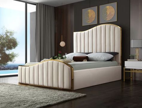 Wulff Tufted Solid Wood and Upholstered Standard Bed Modern Style Bed, Velvet Upholstered Bed, Lit King Size, Queen Platform Bed, Velvet Bed, Leather Bed, Meridian Furniture, Decoration Inspiration, Platform Bed Frame