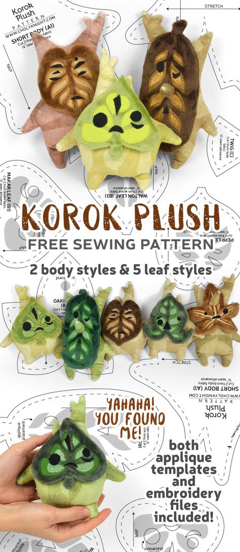 Sewing Pattern Beginner, Korok Plush, Spoonflower Fabric Prints, Plush Ideas, Choly Knight, Plush Sewing, Toy Sewing, Cute Sewing Projects, Animal Sewing Patterns