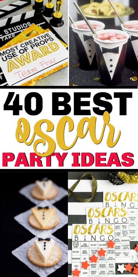 The best Oscar party food including everything from appetizers to glitzy desserts and drinks! Oscar Award Theme Party, Red Carpet Awards Party, Oscar Theme Party Ideas, Oscar’s Party Decorations, Oscar Themed Party Food, Oscar Themed Desserts, Hollywood Themed Snacks, Oscars Theme Party Food, Oscar Party Desserts