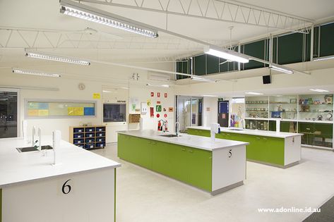 Interior of science classroom School Science Lab Design, Life Science Classroom, Bloxburg School, Labs Plan, Islamic Interior, Educational Architecture, Lab Science, Science Room, Laboratory Design