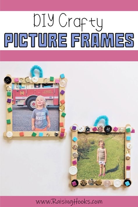 Simple and fun popsicle stick picture frames! A perfect craft for kids to showcase their creativity and treasured moments. Give as a gift to loved ones or display your favorite memories! #diy #pictureframe #picture #craft #kidscrafts #craftsforkids #homeschool #homeschooling Picture Frames With Popsicle Sticks, Father’s Day Diy Photo Frame, House Out Of Popsicle Sticks, Popsicle Picture Frame, Popsicle Frame, Preschool Picture Frame Craft, Popsicle Photo Frame, Popsicle Stick Frames For Kids, Popsicle Stick Photo Frame