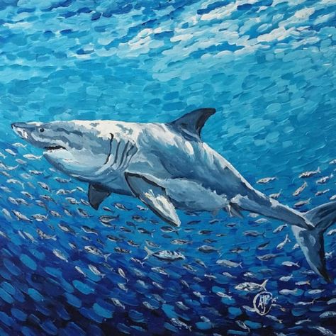 Shark Artwork, Marine Life Art, Shark Painting, Underwater Painting, Shark Art, Underwater Art, Sea Painting, Water Art, Nature Art Painting