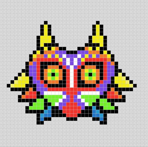 Majoras Mask Cross Stitch, Majoras Mask Perler Beads, Link Zelda Perler Beads, Pixel Zelda Art, Zelda Beads Pattern, Zelda Pixel Art 8 Bit, Legend Of Zelda Perler Bead Patterns, Legend Of Zelda Pixel Art Grid, Nerdy Pixel Art