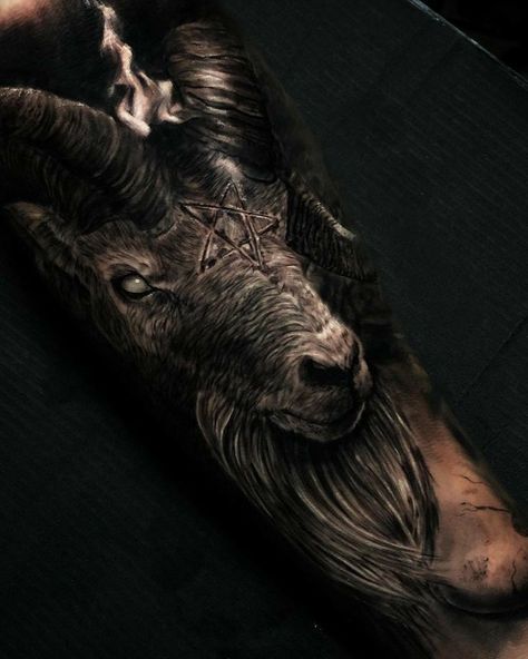 Tatuagem de 🐐 For those who like Satanic ART Tattoo Goat, Goat Tattoo, Viking Warrior Tattoos, Satanic Tattoos, Ram Tattoo, Wolf Tattoo Sleeve, Occult Tattoo, Skull Sleeve Tattoos, Devil Tattoo