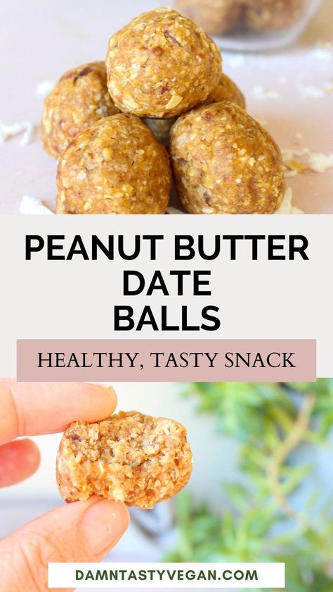 Peanut butter date balls snack Date Balls Recipe, Peanut Butter Bliss Balls, Date Recipes Healthy, Vegan Energy Bars, Raisin Recipes, Date Balls, Peanut Butter Oats, Healthy Vegan Snacks, Date Recipes