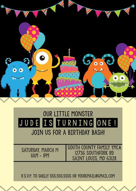 Customized Our LIttle Monster Birthday Invitation Paw Patrol Birthday Card, Monster Party Invitations, Party Invitation Ideas, Birthday Invitation Message, Little Monster Party, Monster First Birthday, Monster Invitations, Birthday Party Invitation Wording, Monster Birthday Invitations