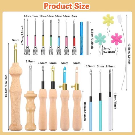 13PCS Embroidery Punch Needle Kits Sewing Wooden Handle Embroidery Pen Rug Hooking Tool for DIY Stitching Craft Embellishment - AliExpress Embroidery Punch Needle, Embroidery Pen, طقم شاي, Saree Party, Punch Needle Kits, Weaving Yarn, Embroidery Tools, Fabric Blinds, Felt Embroidery