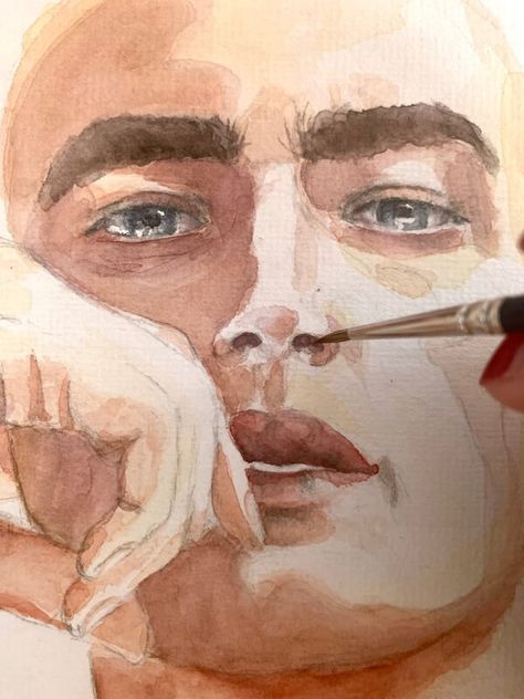 Humid Peach, Peach Watercolor, Art Demo, Eyes Artwork, Watercolor Lessons, Art Drawings Sketches Pencil, Painting People, Watercolor Artists, Watercolor Paintings Tutorials