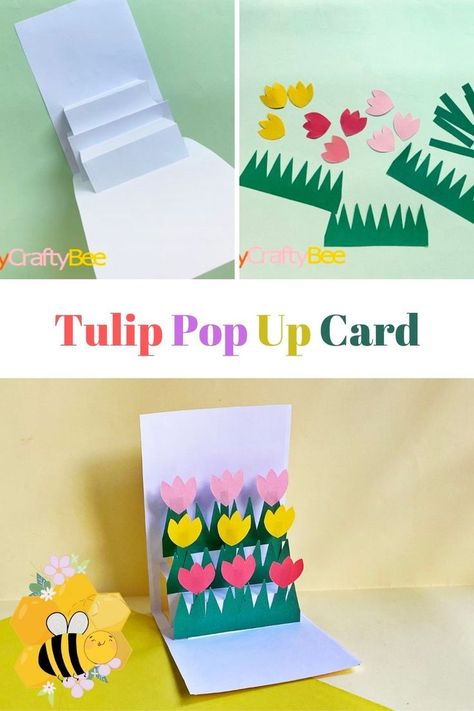 Tulip Pop Up card Pop Up Card Ideas, Tulip Birthday, Tulip Card, Spring Flower Crafts, Tulips Card, Pop Up Greeting Cards, Pressed Flower Crafts, Homemade Card, Make Your Own Card