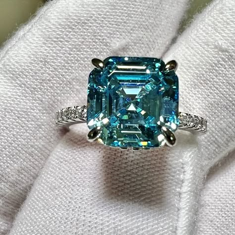 Colored Diamond Ring, Light Blue Ring, Hidden Halo Ring, Alexandrite Jewelry, Indicolite Tourmaline, Paraiba Tourmaline, Gorgeous Engagement Ring, Blue Tourmaline, Asscher Cut